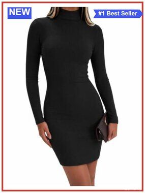 Zeagoo Women Long Sleeve Dress Sweater Dress Turtleneck Ribbed Fall Dresses